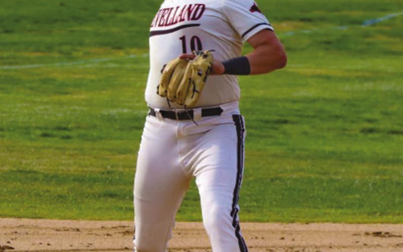 QUICK REACTION - Levelland Lobo Brayden Moore threw the ball across the field to first base during the team’s game against the Sweetwater Mustangs this past Wednesday. (Staff photo by Aalijah Soliz)