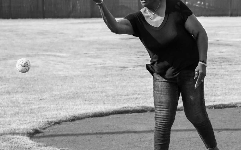 CEREMONIAL FIRST PITCH - Retired Telecommunications Direct Margarett Golightly tossed the first pitch to open the first Blue and You Ragball Tournament held this past weekend. In addition to tossing the first pitch, Golightly also sang the national anthem to open the tournament. Golightly spent 30 years serving the community of Levelland and Hockley County as a dispatcher becoming a staple of the community and law enforcement in the area. (Staff photo by Dom Puente)