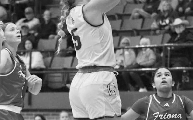 CLOSE SHOT - Whiteface’s Jaedyn Rector was named to the Way Out West All-Tournament Team in Whiteface on Saturday. Rector and the Lady Lopes went 5-0 to win the tournament and will host Seagraves on Monday at 7 p.m. (Photo by Holly Crutcher)