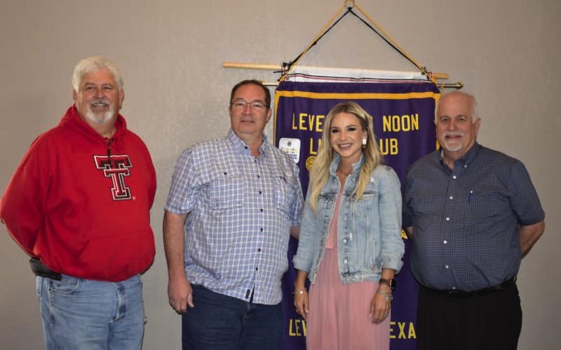 NOON LIONS CLUB - It was an informative day Thursday as the Levelland Noon Lions Club received a visit from Field Representative Kaci Morris who is with Congressman Jodey Arrington’s office. The group held a noon meeting at the Levelland Country Club to discuss several topics with Morris and hear updates from the congressman’s office. Pictured from right to left are: Greg Kelley, Michael Stueart, Kaci Morris and Randy Rogers. (Staff Photo by Samantha Nowell)