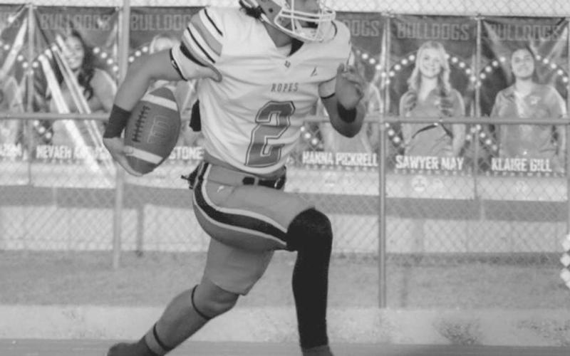 RETURN - Ropes Eagle Mason Marmolejo ran the ball back last Friday during the team’s game against the Tahoka Bulldogs in the team’s win. (Staff photo by Aalijah Soliz)