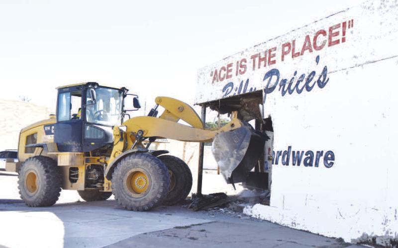 DEMOLISHED AND REMOVED-- The City of Levelland demolished and removed the old Ace Hardware building this past week. The building had not been in use for many years and was donated to the city. Various plans are being considered to determine what will put at that location to enhance the downtown area. (Staff photo)