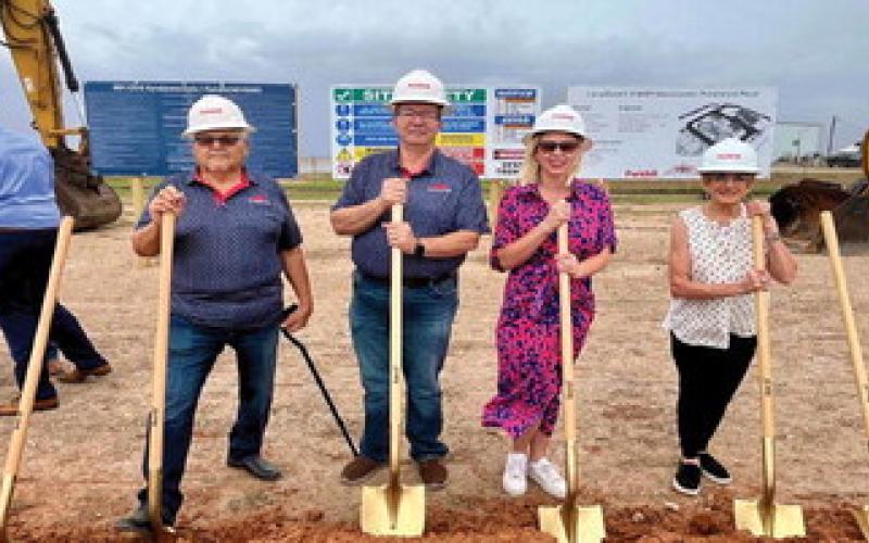 The Groundbreaking of the new Wastewater Treatment Plant! L-R: Council Member Max Ledesma, Mayor Pro Tem Michael Stueart, Mayor Breann Buxkemper and former Mayor Barbra Pinner did the honors!
