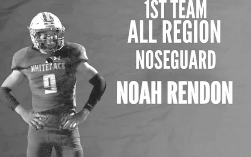 Whiteface Antelope Noah Rendon earned himself 1st Team All-Region Noseguard for his great play on the field this past season. The Whiteface Antelopes finished the season with a record of 11-- 1. (Photo courtesy of Jay Kelley)