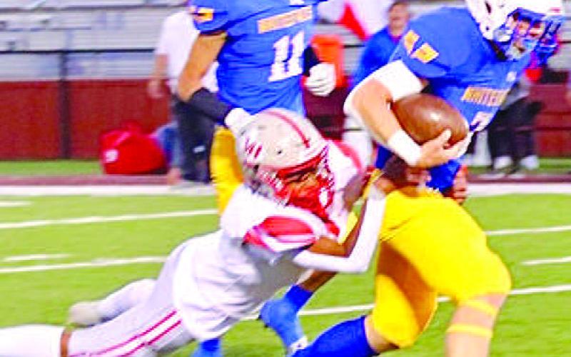 RUSHING ATTACK- Ethan Kauffman had 12 carries for 106 yards and two touchdowns for the Whiteface Antelopes in a convincing 56-6 win over the Van Horn Eagles in the bi-district round of the UIL Class 1A-1 Region II high school football playoffs in Rankin last Friday. Whiteface will play Rankin in the area round next Friday in Gail at 6 p.m. (Photo Courtesy of Holly Crutcher)