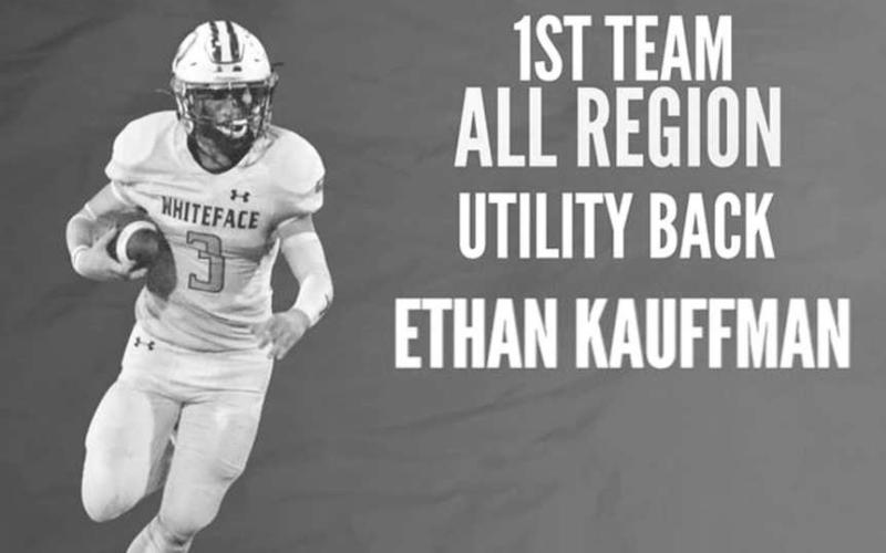 Whiteface Antelope Ethan Kauffman earned himself 1st Team All-Region Utility Back for his great play on the field during the teams great season. The Whiteface Antelopes finished their season with a record of 11-1 with their only loss of the season coming from the Borden Country Coyotes in Slaton for the second round of playoffs. (Photo courtesy of Jay Kelley)