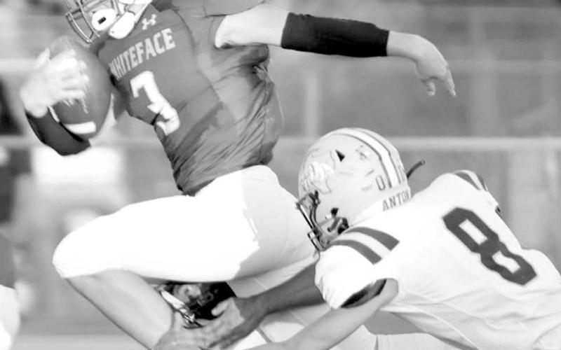 TRIPPED UP- Whiteface’s Ethan Kauffman had 21 yards on seven carries with two touchdowns in last Friday’s 53-6 homecoming win over the Anton Bulldogs. Whiteface will be in Wildorado Friday for a 7:30 p.m. game, while Anton hosts Spur, also at 7:30 p.m. (Picture courtesy of Holly Crutcher)