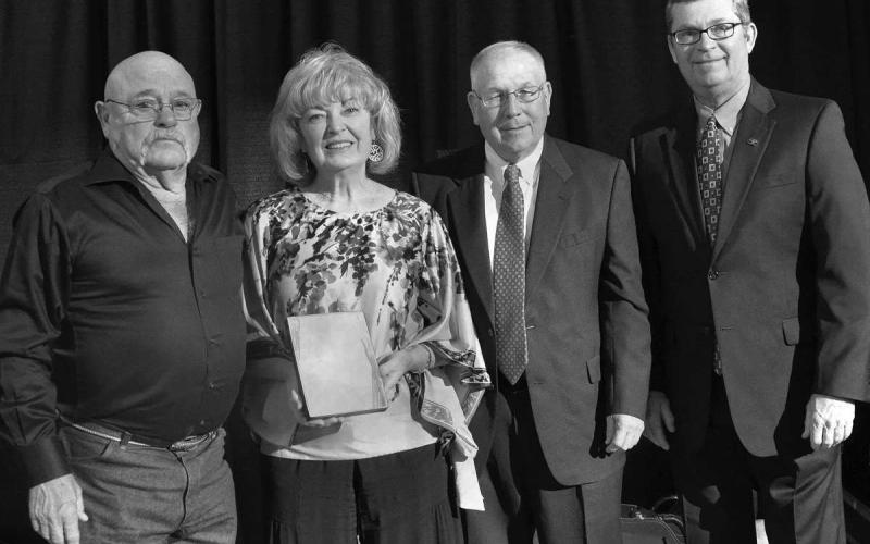 STREET SIGN DEDICATION – South Plains College will host a street sign dedication at 10:30 a.m. on Thursday, April 13 at the entrance to the main campus in Levelland. The Judy Bryant Boulevard sign will be unveiled at the event. Pictured from left to right are: L.D. “Butch” and Judy Bryant of Levelland. Also pictured are former Foundation Board President Chris Roberts and former SPC President Dr. Kelvin Sharp. (Photo courtesy of SPC)