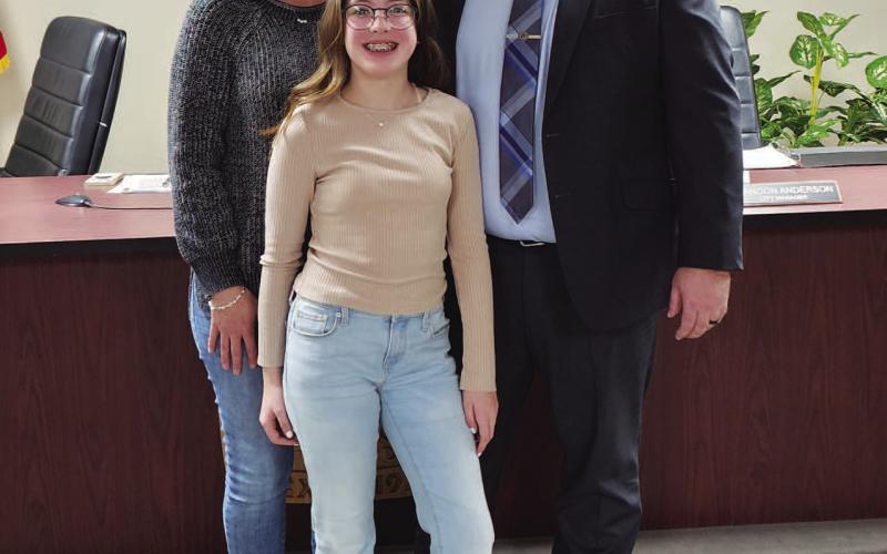 FAMILY SUPPORT - As Shawn Wilson was sworn in as the new City of Levelland’s Municipal Court Judge, his wife Lauren and daughter Kyndal were in attendance to show their support. (Staff Photo)