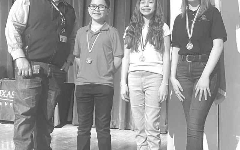 NATIONAL HISTORY DAY-- LMS sends out congratulations to their NHD participants who worked so hard all year for the Regional competition. LMS will be sending 3 kiddos to the State competition at the University of Texas in Austin! Shown are; Eli Luna, Alllegra Gaviña, Martha Niederhauser advancing to state. (Submitted Photo)