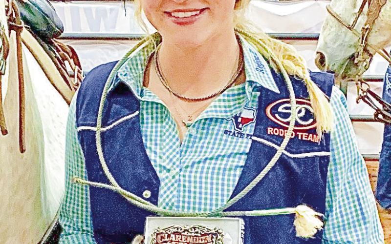 GOAT TYING CHAMPION - South Plains College sophomore Zaran Kirkpatrick won the Women’s Goat Tying at the Clarendon Rodeo this past weekend. She scored a 6.3 in the short round and an average of 12.8 to win the event. (Photo provided by SPC Athletics)