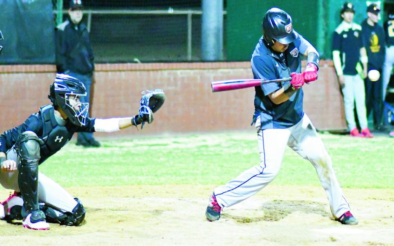 GET YOUR HANDS IN - Levelland Lobo RJ Mireles gets his hands in to make contact with an inside pitch during their scrimmage against Seminole this past Friday at Levelland High School. Mireles would lead the Lobos with two hits and two runs-batted-in in the win. (Staff photo by Jentezen Smith)