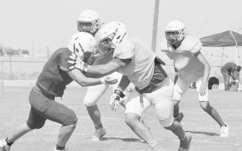 SWIM MOVE - Whiteface Antelope Damian Castaneda made a pass rush move to get past his blocker this past Friday against the Nazareth Swifts on the road. (Photo courtesy of Holly Crutcher)