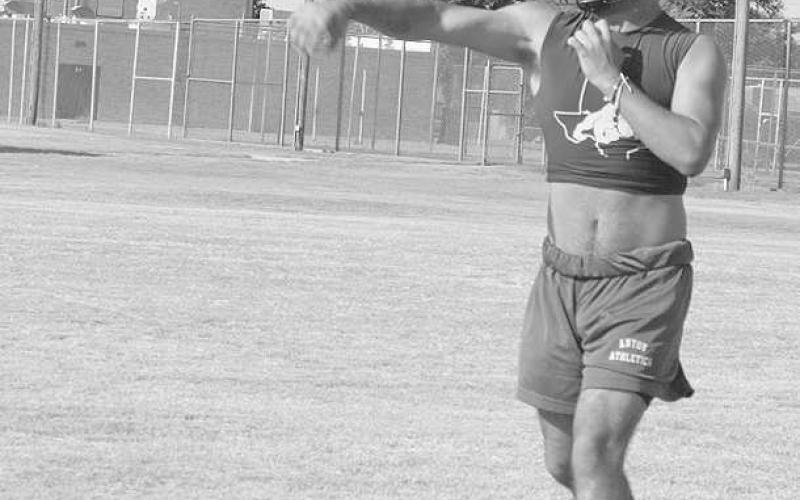 ANTON QB - Anton athlete Dominic Guitan was throwing to his recievers during Antons two-a-days. (Staff photo by Aalijah Soliz)