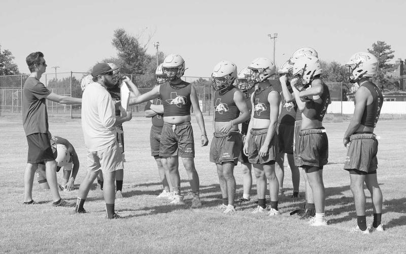 CONDITIONING - Anton Head Football Coach Adam Ramirez wrapped up the teams first day of training and drills with his team. The group spent the first day covering their drills. (Staff photo by Aalijah Soliz)