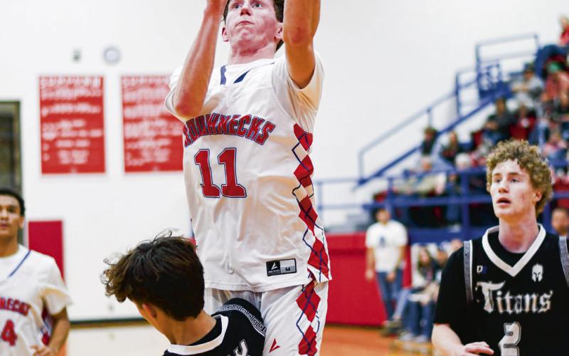 POWELL IN THE PAINT - Sundown Roughneck Kye Powell goes up for the basket in the paint during their game at home against the Lubbock Titans this past Friday night. (Staff photo by Jentezen Smith)