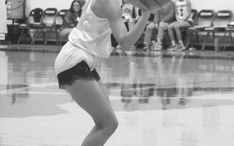 THREE - Whitharral Lady Panther Madi Chavez sunk the three point attempt during the team’s game against the Morton Maidens this past Tuesday at home. (Staff photo by Aalijah Soliz)