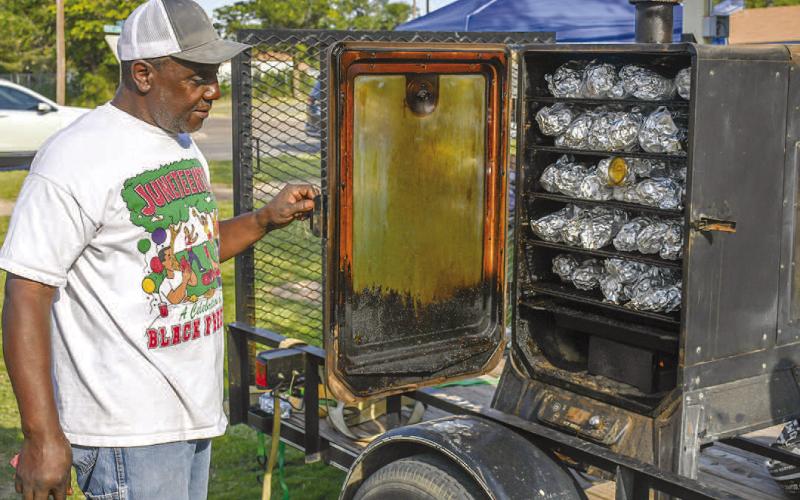 PITMASTER- The 33rd annual Levelland Juneteenth Celebration kicked-off Friday June 15th at L.G. Griffin Park. Pitmaster Willie B Jones did all of the cooking for the lunch festivities Saturday, June 16th. (Staff Photo by Victoria Byrnes)
