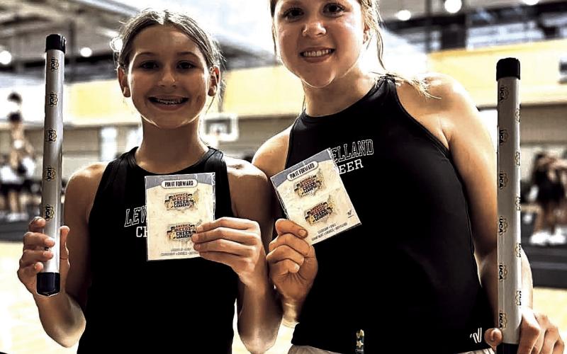 The UCA Cheer Camp Pin It Forward Award was presented to LHS Varsity Cheerleaders Co-Captain Mattie Buxkemper and JV Cheerleader Khloe Roberts. (photo courtesy of LISD)