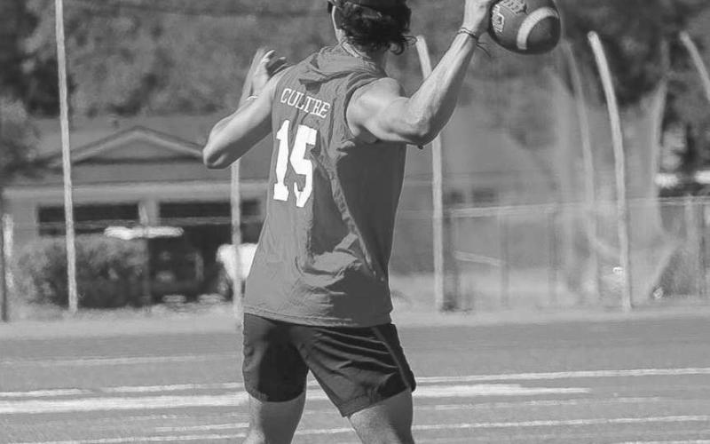 QUICK RELEASE - Levelland Lobo Boston Winfield was throwing quick passes this past Monday in Lubbock against Estacado and Coronado for their 7 on 7 game. (Staff photo by Aalijah Soliz)