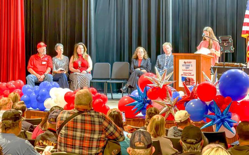 VETERAN’S DAY CELEBRATION - Levelland ISD held their Veteran’s Day Celebration Monday afternoon. Students from ABC, Capitol, South, LMS and LHS participated in the ceremony. Mrs. Katherine McLamore Lowrance was the featured speaker for the event. The first 50 Veterans received a stitched American Flag. (Staff photo by Aalijah Soliz)