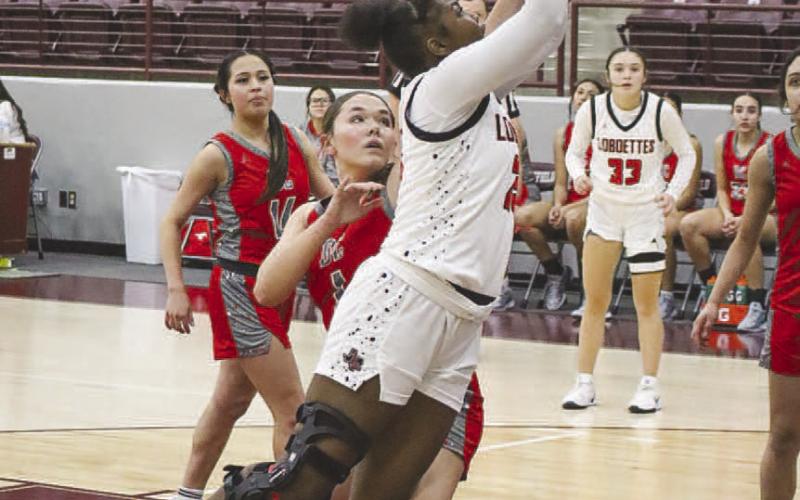 TOUGH BUCKETS - Levelland Loboette Destynii Jones worked in the post to earn two points for her team during their game against Denver City in Littlefield. (Staff photo by Aalijah Soliz)