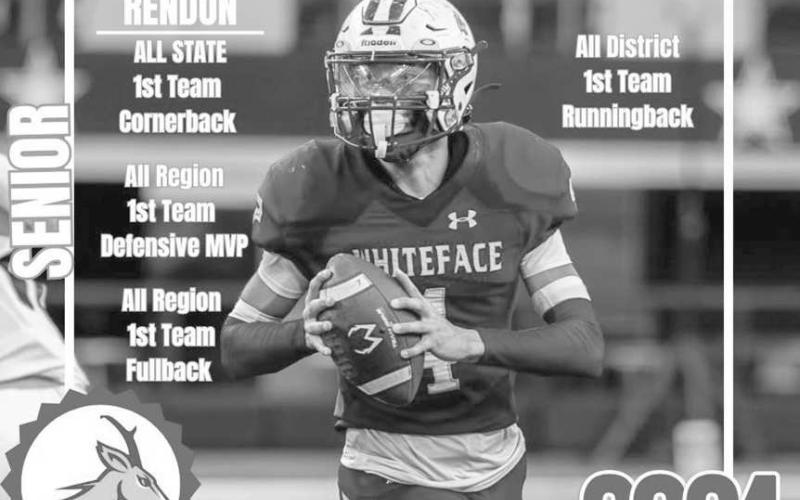 ALL STATE - Whiteface Antelope Jeremiah Rendon earned All-State Honors for 1st Team Cornerback, All-Region 1st Team Defensive MVP, All-Region 1st Team Fullback and All-District 1st Team Runningback. (Photo courtesy of Whiteface ISD)