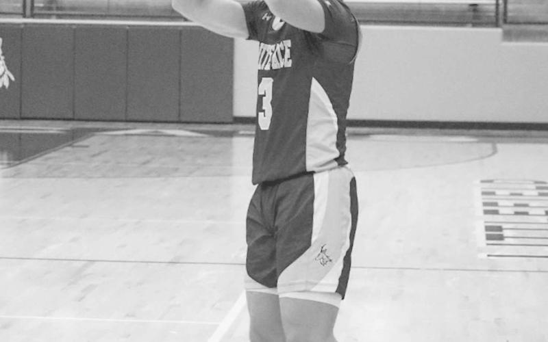 DIALED IN - Whiteface Antelope Ethan Kauffman shot the ball from behind the arch during the team’s game against Farwell in the Littlefield Tournament. (Staff photo by Aalijah Soliz)