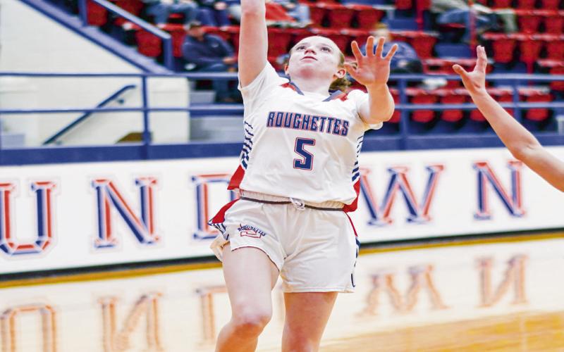 TRANSITION BUCKET - Sundown Roughette Camry Jourden goes up to score a transition bucket during their district game against Smyer this past Wednesday at Sundown High School. (Staff photo by Jentezen Smith)
