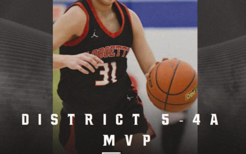 MVP- Levelland basketball coaches Barnett, Nathan Riggan and Mark Elbert-Rios share the Levelland Loboette varsity basketball was well represented during district play this year and that they earned many all-district accolades. District MVP was sophomore guard Leilani Sanchez. (Photo Courtesy of Cristal Isaacks)