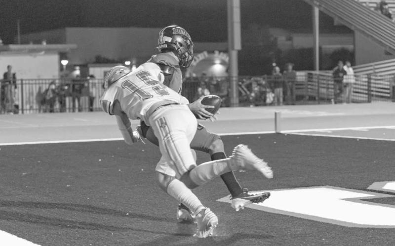 SAFETY - Ropes Eagle Kaden Riker was able to chase down the Seagraves quarterback this past Friday night for a safety to get his team an extra possession. The Ropes Eagles last game of district play was against the Plains Cowboys this past Friday. (Photo courtesy of Donovan Martin)