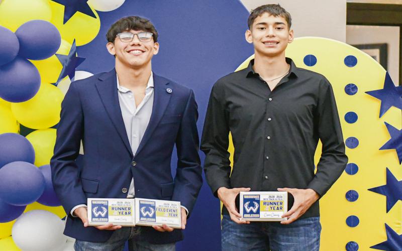 BOYS TRACK &amp;amp; FIELD AWARDS - Runners of the Year: Isaak Soliz and Cesar Chavez, Field Event of the Year: Isaak Soliz and Rylan Jones, and Most Improved Athlete: Vicente Montanez. (Staff photo by Jentezen Smith)