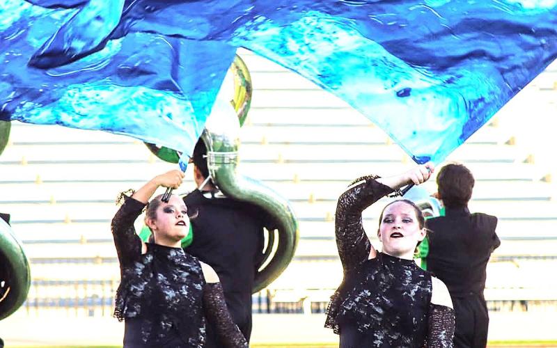 Ropes Soarin’ Eagle Band Flag Corp is an intricate part of the band’s presentation, theme and visuals as the band gears up for the Area competition on Oct. 31 at Lowery.