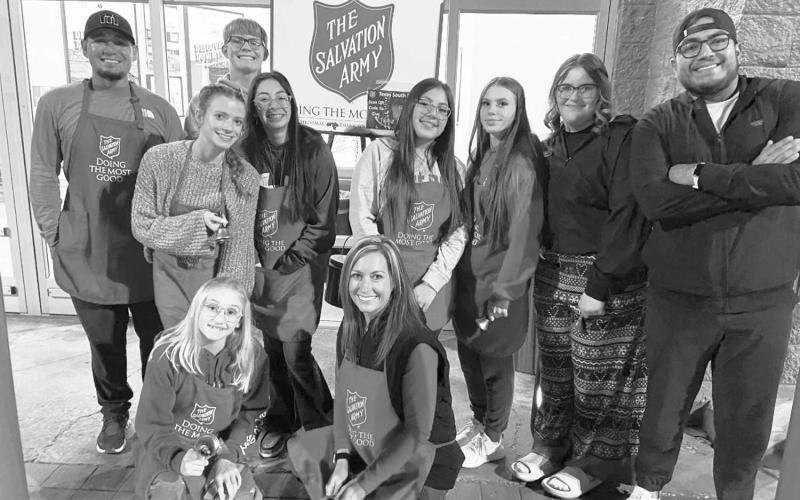 VOLUNTEERING WITH A SMILE - The Hockley County Salvation Army Unit will begin ringing bells at the iconic red kettles Monday, December 2 thoughThursday, December 5 and Monday, December 9 and December 12 at both United Supermarket and Wal-Mart in Levelland. Volunteer opportunities are available each day from 4-7 p.m. with one-hour segments. A kettle will be set up at the Salvation Army Family Store located at 502 Avenue H, Levelland. Over 90% of the funds collected in the local red kettles stay in the commun