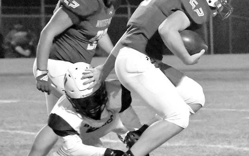 BREAKINGATACKLE- Ethan Kauffman had 12 carries for 238 yards and seven touchdowns in a 64-6 home win for the Whiteface Antelopes over the Meadow Broncos in UIL Class 1A-1 high school football action last Thursday. The Antelopes will travel to O’Donnell on Friday to play for the Region II, District 5 championship. (Photo Courtesy of Jay Kelley)