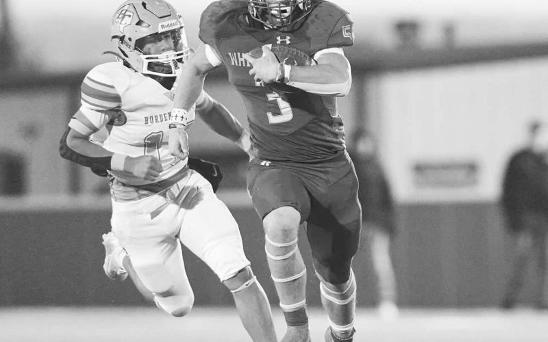 CAN’T STOP ME - Ethan Kauffman had nine touchdowns as the Whiteface Antelopes dominated the Borden County Coyotes 82-36 last Saturday in the UIL Class 1A -1 six-man high school football playoffs in Lockney. The Antelopes will be in Lamesa Saturday to take on the Water Valley Wildcats in the state semi-finals. Game time is 2 p.m. (Picture by Dillon Jones Photography. For more photos, please visit Dillon Jones Photography on Facebook)