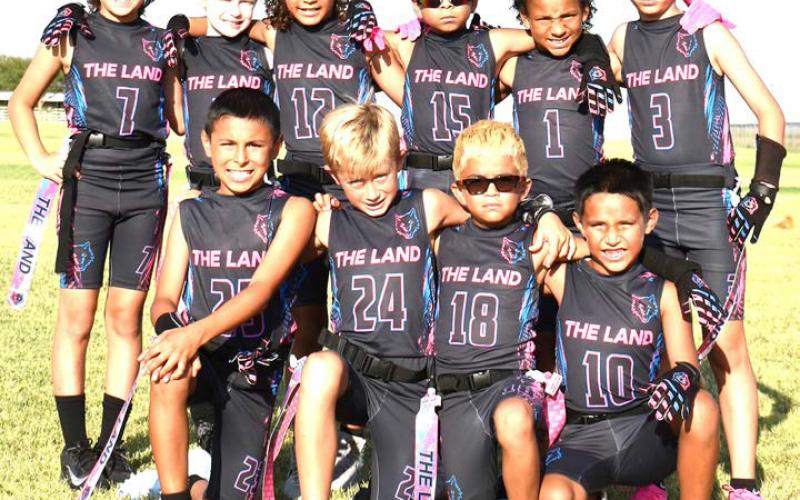 9U FLAG FOOTBALL – Levelland 9u flag football team - (back row) #7 Jayson Alcorta; #5 Preston Birdwell; #12 Kulson Salinas; #15 Kai Penner; #1 Ryland Golightly; #3 Kyler Dent; (front row) #23 Luke Reyes; #24 Grayson Van Gilder; #18 Luke Lopez; #10 Rylan Sylva. (Staff photo by Ada Niederhauser)