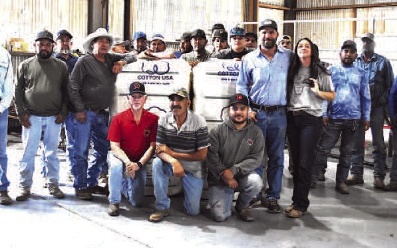 Producers Jacob and Railey Silhan produced the first bale of cotton in Cochran County. Silhan noted that Railey planted the cotton and also stripped the first bale. The cotton bale was produced at Willingham Southwest Cotton Gin Inc. in Morton. Gin manager is Todd Willingham and gin superintendents are Eliseo Salazar Jr. and Cantu Tarango.