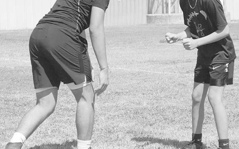 PRACTICE- Morton athletes and students Luis Aguirre and Rylon Alvarado learned route running from the Morton coaching staff on how to line up in different techniques. (Staff Photo by Aalijah Soliz)