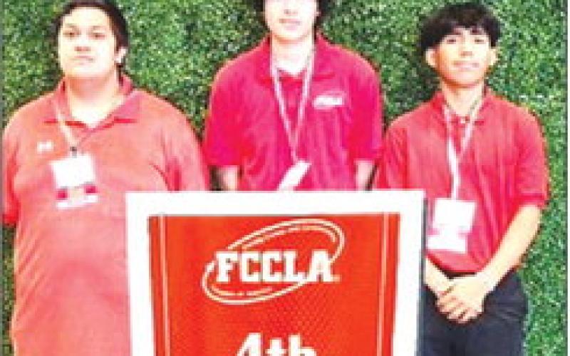 FCCLA STATE COMPETITION – The Smyer FCCLA Entrepreneurship team of Jesse Gonzales, Ian Lozano and Frankie Rodriguez placed fourth at the state contest in Dallas. (Smyer ISD photo)