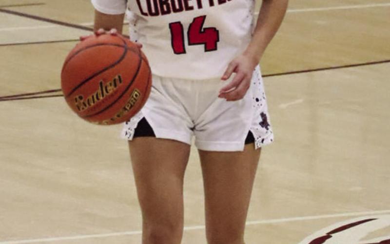 LEADER - Levelland Loboette Kaylee Penner brought the ball up the court for the teams first game of the tournament against the Olton Phillies where the team won 69-20. (Staff photo by Aalijah Soliz)