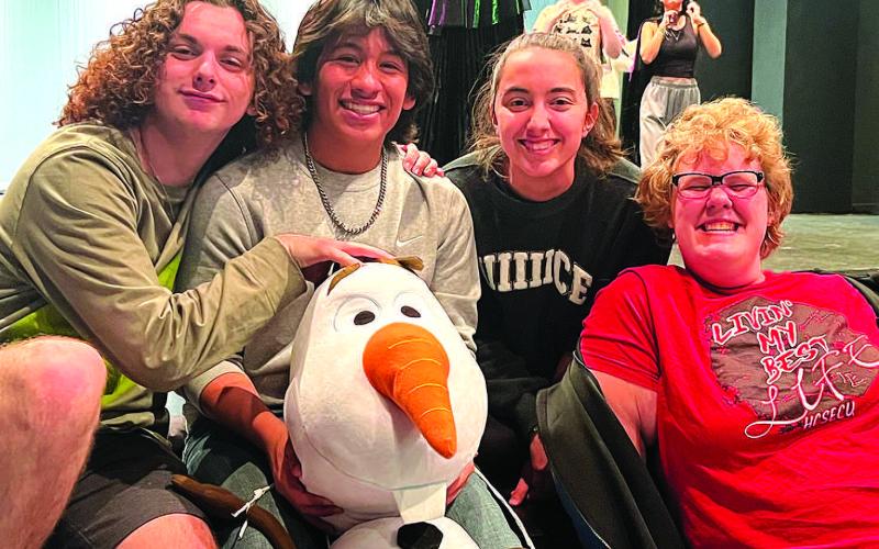 LOCAL TALENT - Pictured from left to right are: Eliseo Espinoza, Jeremiah Coronado, Lizzy Corley and Hannah Wilde-Jones. All four students are local talent from Hockley County and each share a love for the fine arts. Community members are encouraged to attend one of the five Frozen Jr. shows that will be held at the South Plains College Fine Arts Building from January 4-7. (Photo courtesy of Jen Cagle-Gilmore)