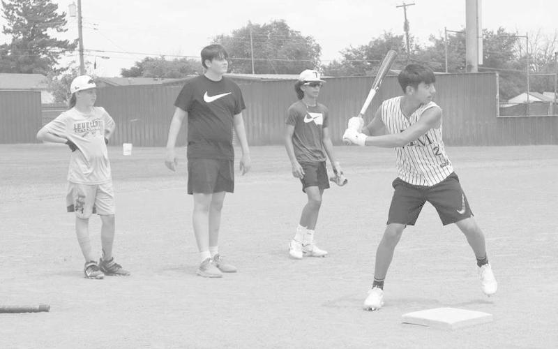 FOCUSED HIT - Levelland athlete Kai Martinez crowded the plate to hit a home run at Levelland Baseball Camp June 30. (Staff Photo by Aalijah Soliz)