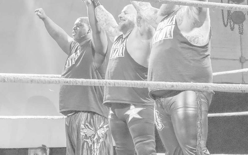 Gorilla Mafia - The Gorilla Mafia celebrated over Phoenix after they manhandled him three on one. The BCW wrestling event took place at the TMW building Saturday evening. (Staff Photo by Aalijah Soliz)