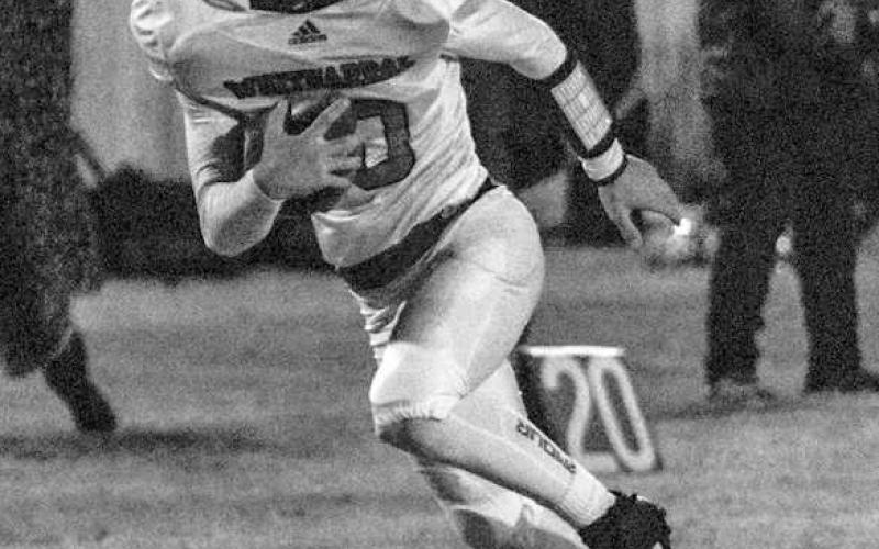 KICK RETURN- Jeryn Ellerd had an 11 yard kick return and went 3-for-5 for 23 yards in a 24-20 Class 1A-2 Region I, District 2 championship win for the Whitharral Panthers over the Amherst Bulldogs earlier this month. The Panthers faced Klondike Friday in the area round at Trinity Christian School in Lubbock. (Photo by Jay Kelley)