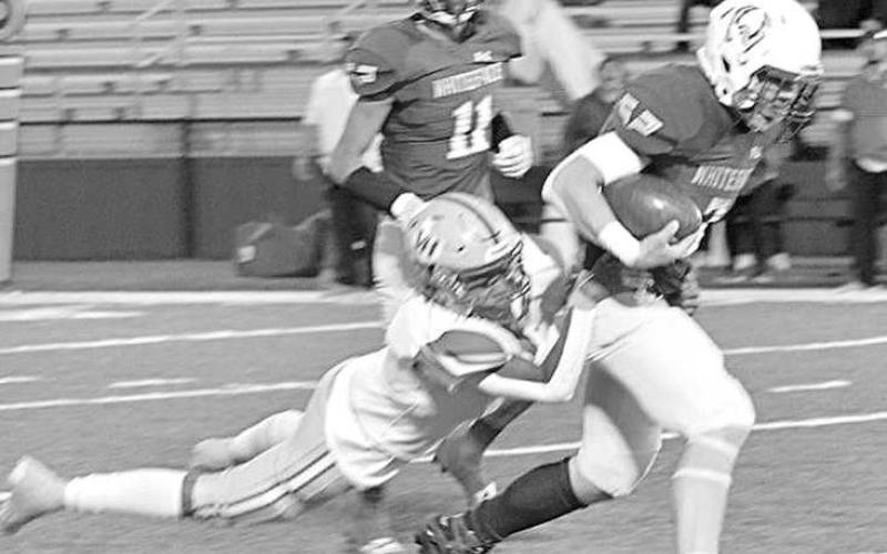 RUSHING ATTACK- Ethan Kauffman had 12 carries for 106 yards and two touchdowns for the Whiteface Antelopes in a convincing 56-6 win over the Van Horn Eagles in the bi-district round of the UIL Class 1A-1 Region II high school football playoffs in Rankin last Friday. Whiteface will play Rankin in the area round next Friday in Gail at 6 p.m. (Photo Courtesy of Holly Crutcher)