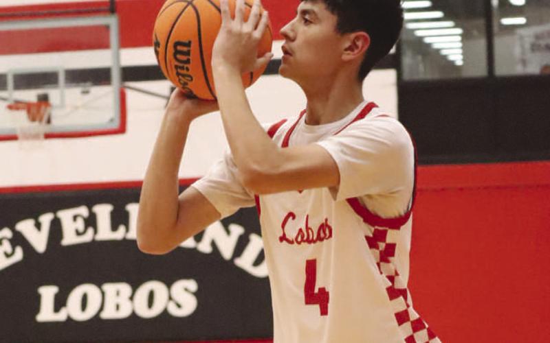 SPLASH - Levelland Lobo Anthony Gonzalez shot the ball during the teams dominant win against the Dimmitt Bobcats this past Tuesday. (Staff photo by Aalijah Soliz)