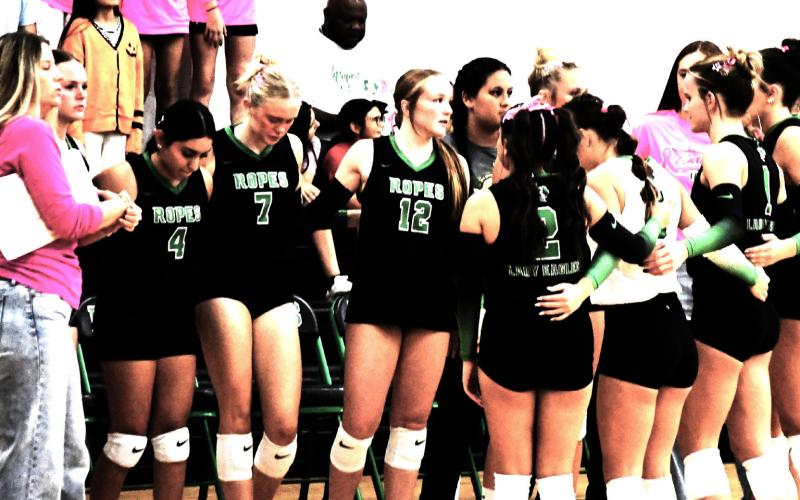 The Ropes Lady Eagles volleyball team (28-9) scored a district champitionship after sweeping New Home 3-0 in their 16th consecutive victory and will play Muleshoe on Tuesday.