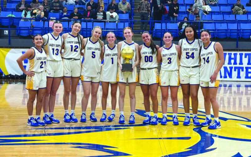 DISTRICT CHAMPS - The Whiteface Lady Lopes secured their district Championship after a big win over second place in district, Plains Cowgirls at home this past Friday night. Picutred above are the team Kaylee Gonzalez, Kami Nunn, Abi Soliz, Jaedyn Rector, Emily Blankenship, Hannah Blankenship, Lainey Sanders, Kambry Sanders, Tymmyah Olenga and Anais Soliz. (Photo courtesy of Holly Crutcher)