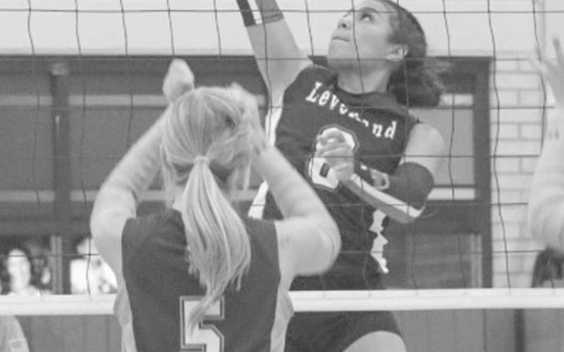 VERTICAL - Levelland Loboette Mia Sepulbeda jumped high to send the ball over the net this past Tuesday in the team’s away game against Greenwood. (Staff photo by Aalijah Soliz)